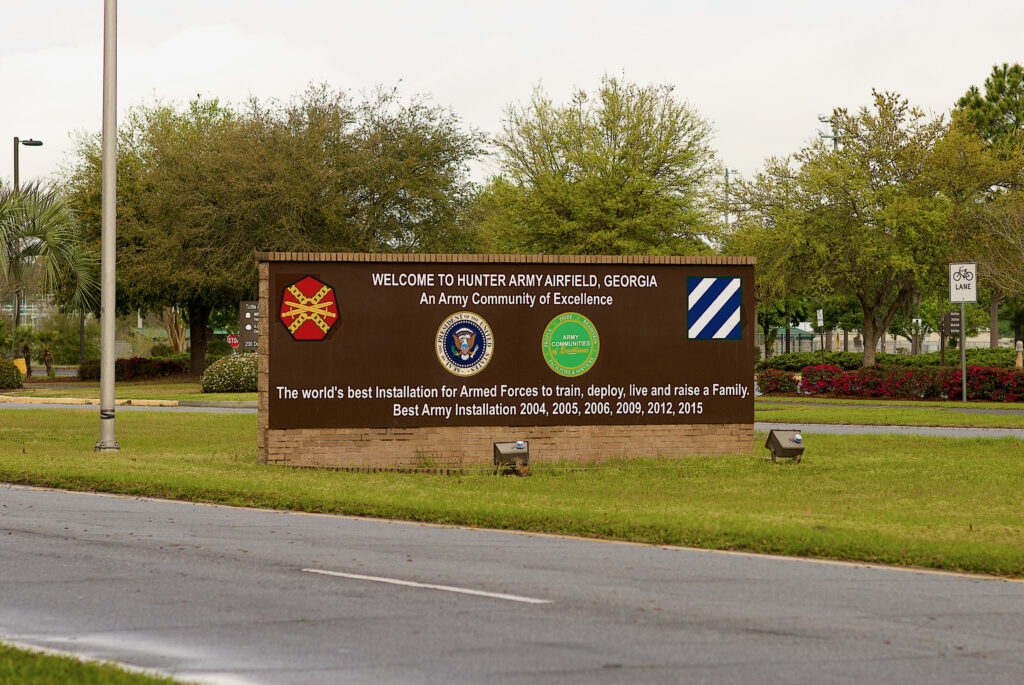 Entrance sign at Hunter Army Airfield in Savannah, Georgia