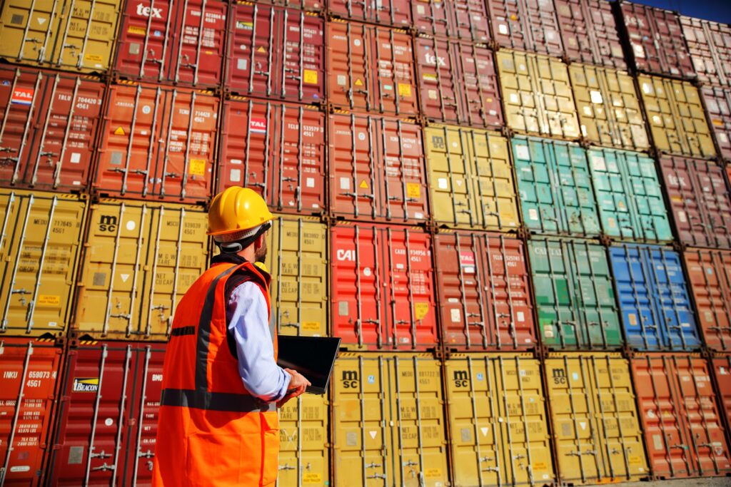 Stacked cargo containers at the Port of Savannah