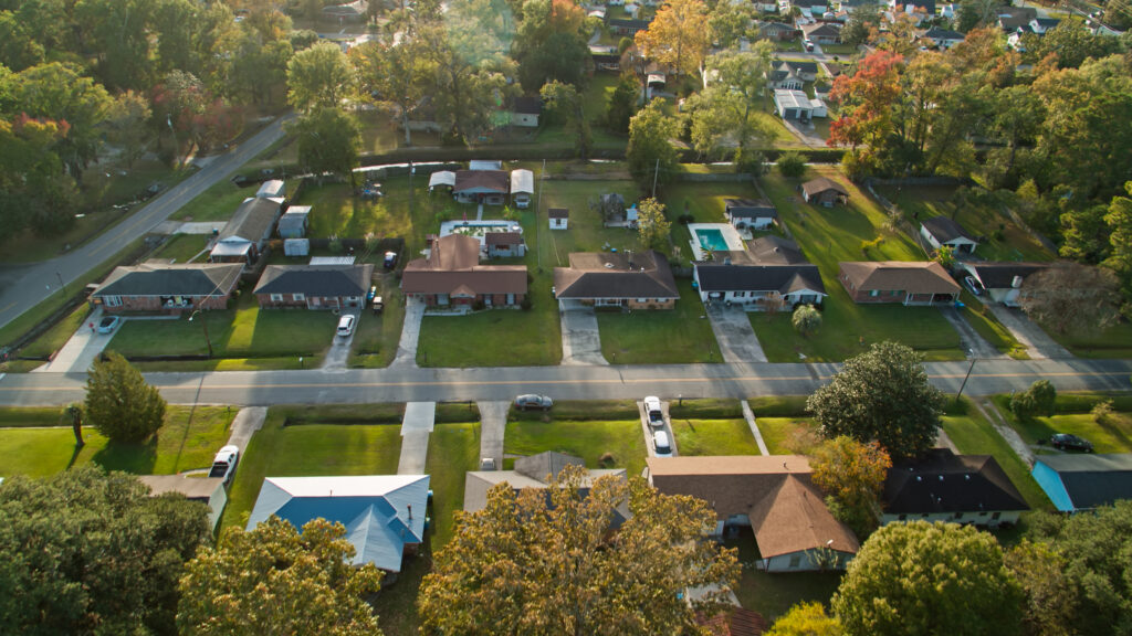 Aerial view of a residential neighborhood in Port Wentworth, Georgia near Savannah