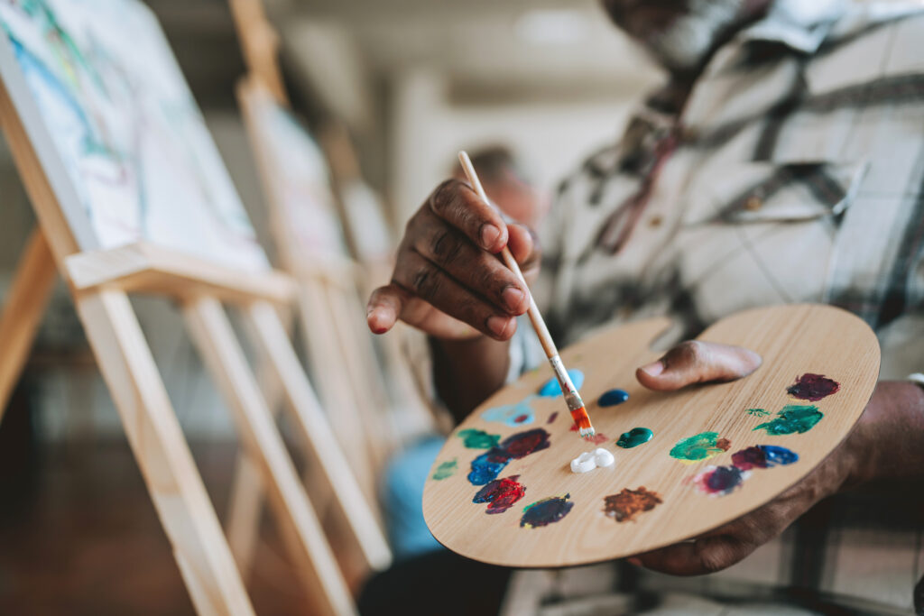 Painting in a studio, a retirement hobby