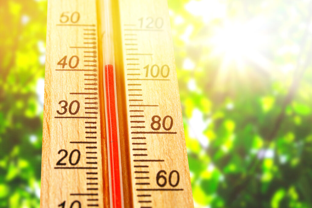 Thermometer showing high summer temperature, Savannah area heat
